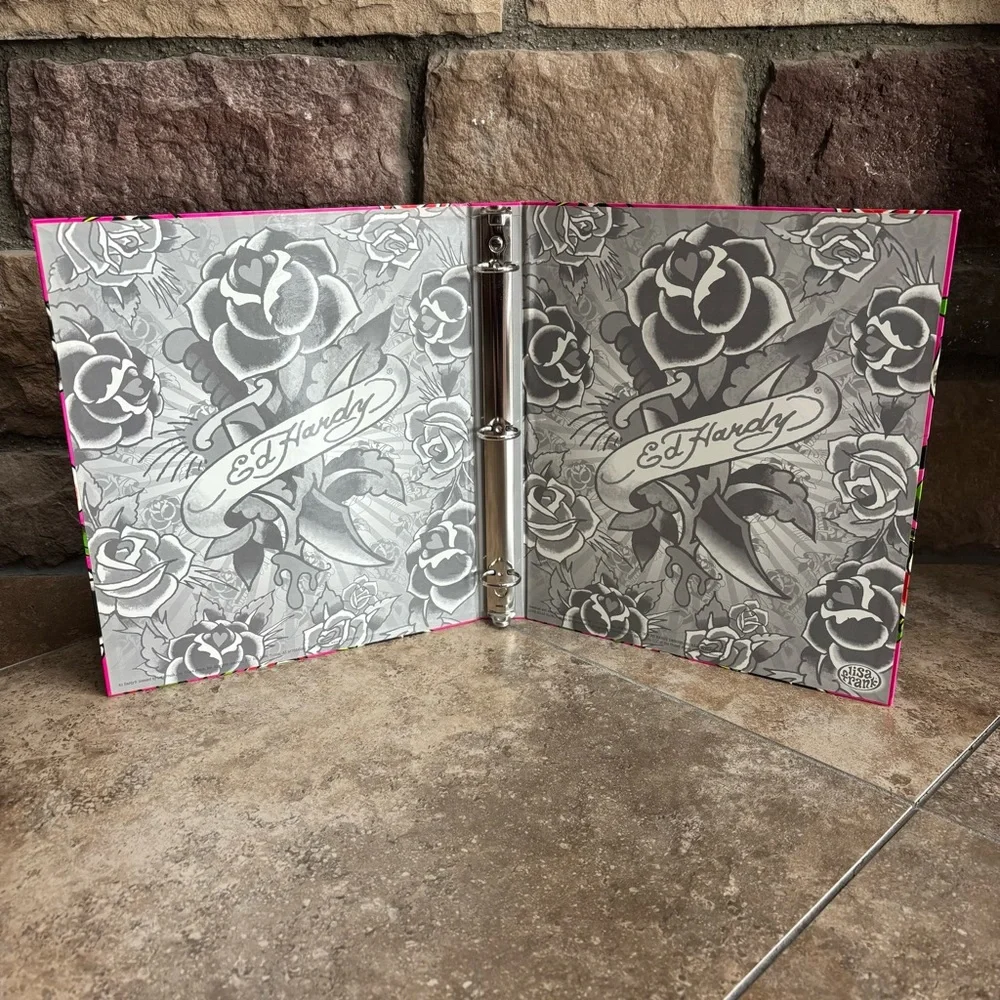 Vintage Ed Hardy Lisa Frank Vibrant Floral 3 Ring Binder
